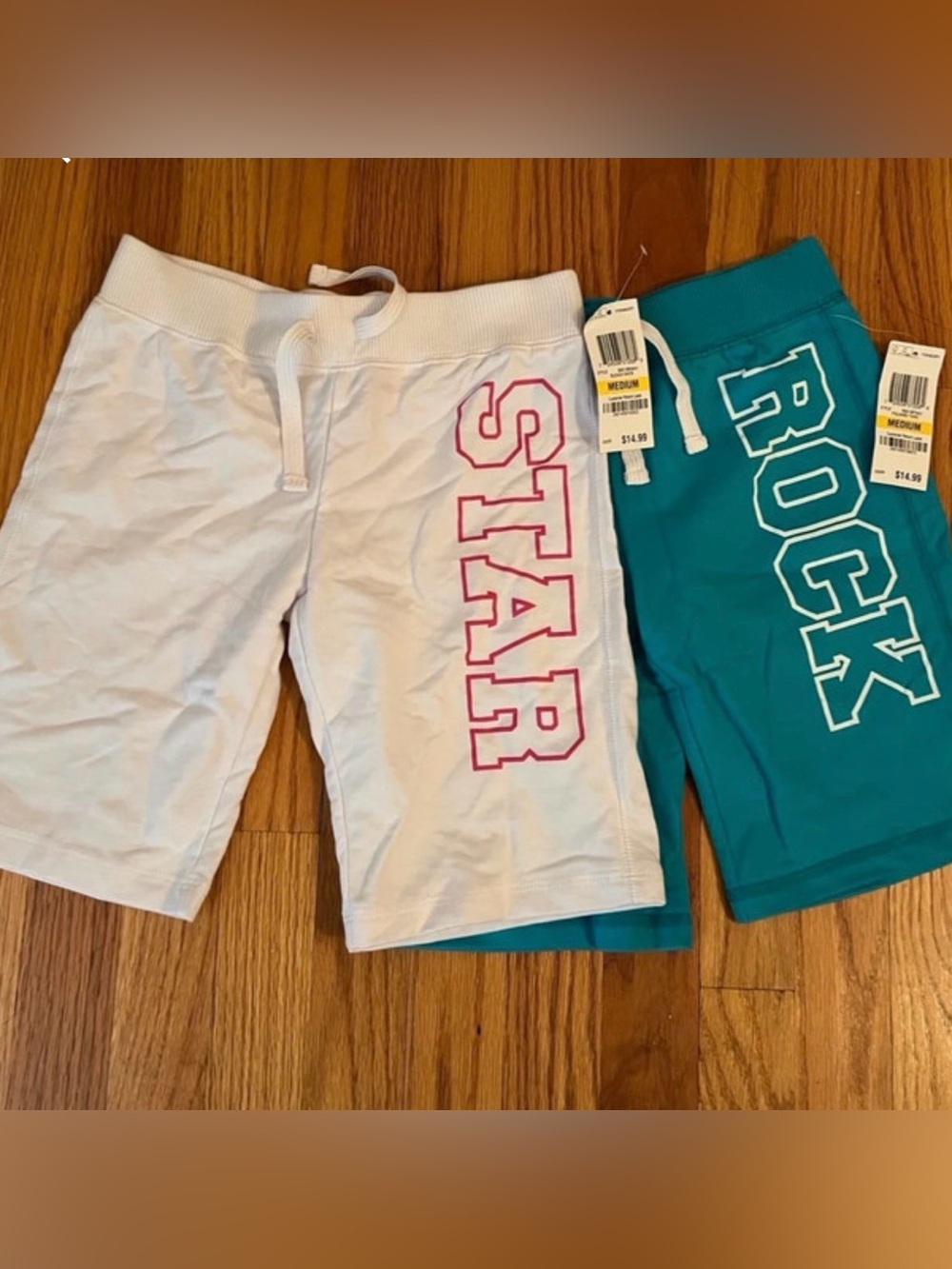Jenni Kids Graphic Drawstring Shorts - White & Teal